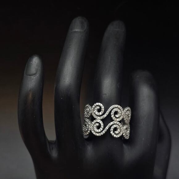 Sterling Silver Swirl CZ Ring Size 9 925 GM CZ - Picture 9 of 10